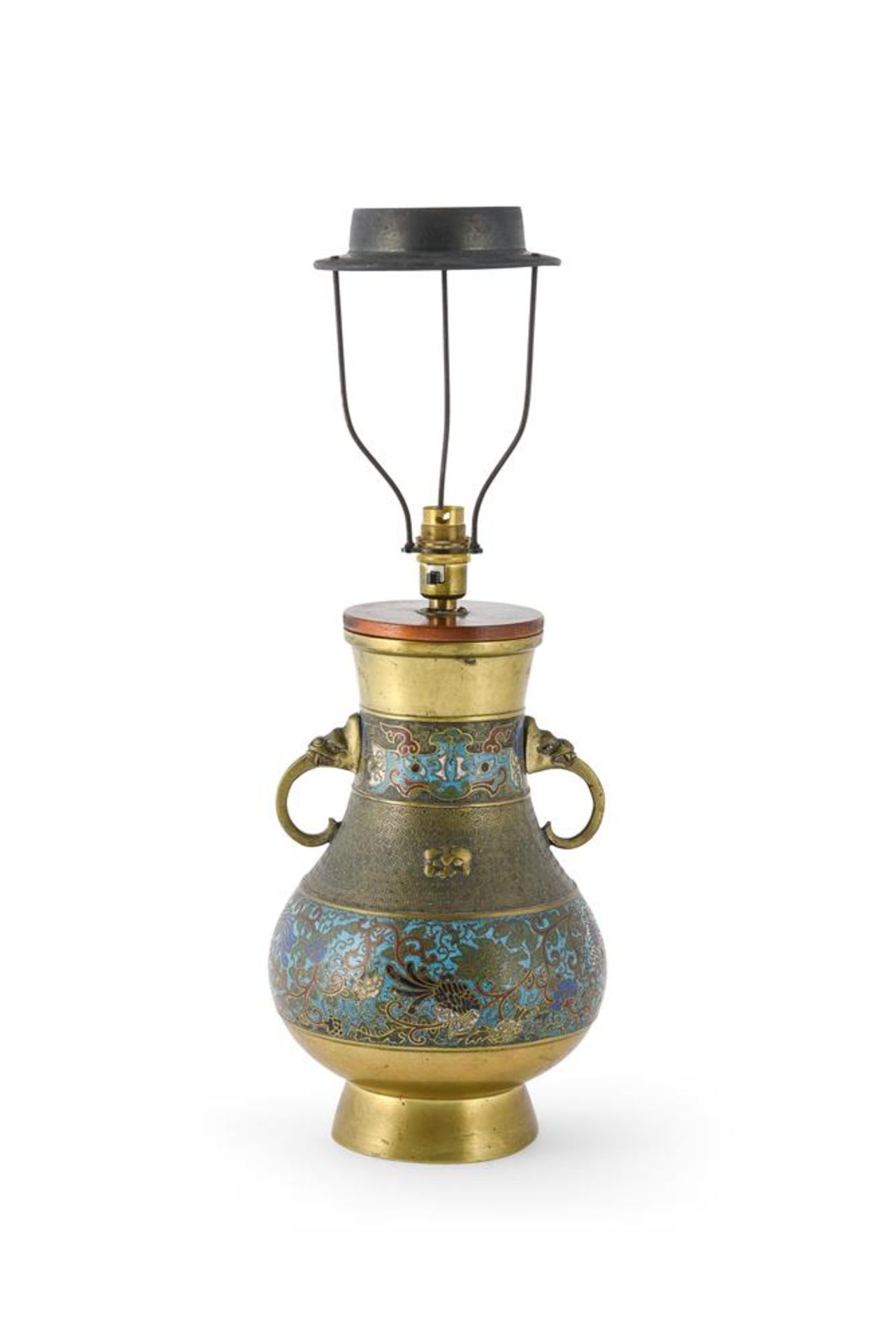 A CHINESE CHAMPLEVÉ ENAMEL VASE ADAPTED AS A LAMP
