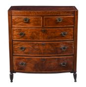 A MAHOGANY AND SATINWOOD CROSSBANDED BOWFRONT CHEST OF DRAWERS
