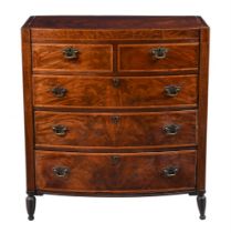 A MAHOGANY AND SATINWOOD CROSSBANDED BOWFRONT CHEST OF DRAWERS
