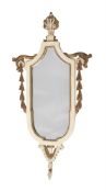 A CREAM PAINTED AND PARCEL GILT WALL MIRROR IN GEORGE III STYLE