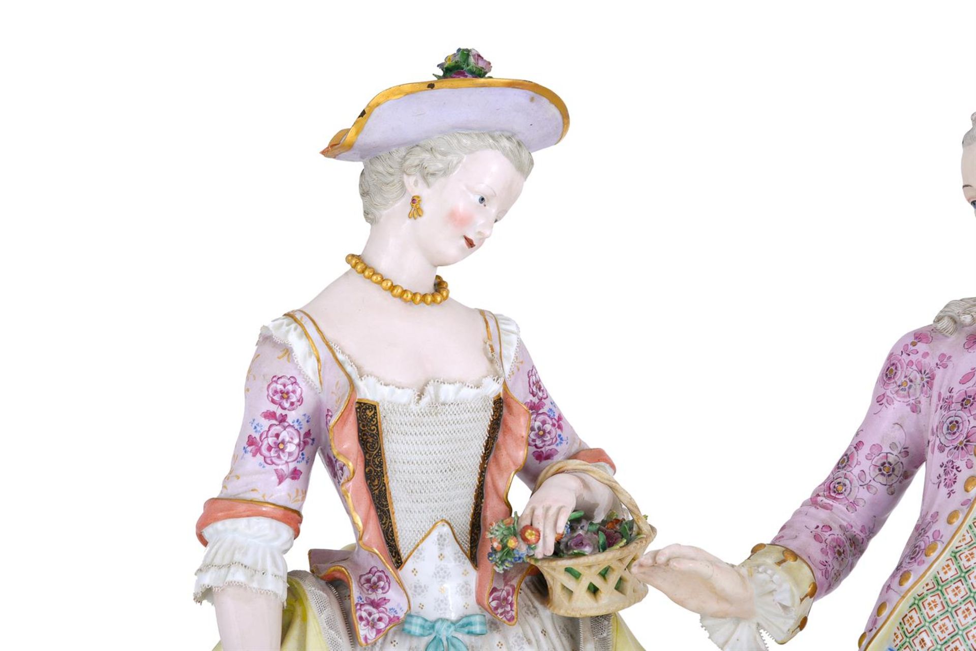 A PAIR OF MEISSEN (OUTSIDE DECORATED) FIGURES OF A GALLANT AND COMPANION - Image 2 of 5