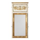A FRENCH GILTWOOD, COMPOSITION AND CREAM PAINTED TRUMEAU MIRROR