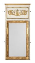 A FRENCH GILTWOOD, COMPOSITION AND CREAM PAINTED TRUMEAU MIRROR