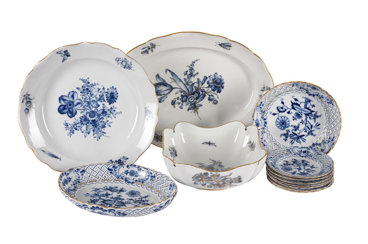 A SELECTION OF MEISSEN'ONION' PATTERN PORCELAIN AND OTHER MEISSEN BLUE AND WHITE PORCELAIN