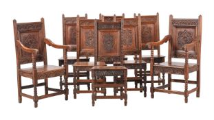 A SET OF EIGHT OAK DINING CHAIRS IN LATE 17TH CENTURY STYLE