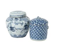 A CHINESE BLUE AND WHITE 'WARRIORS' JAR AND COVER