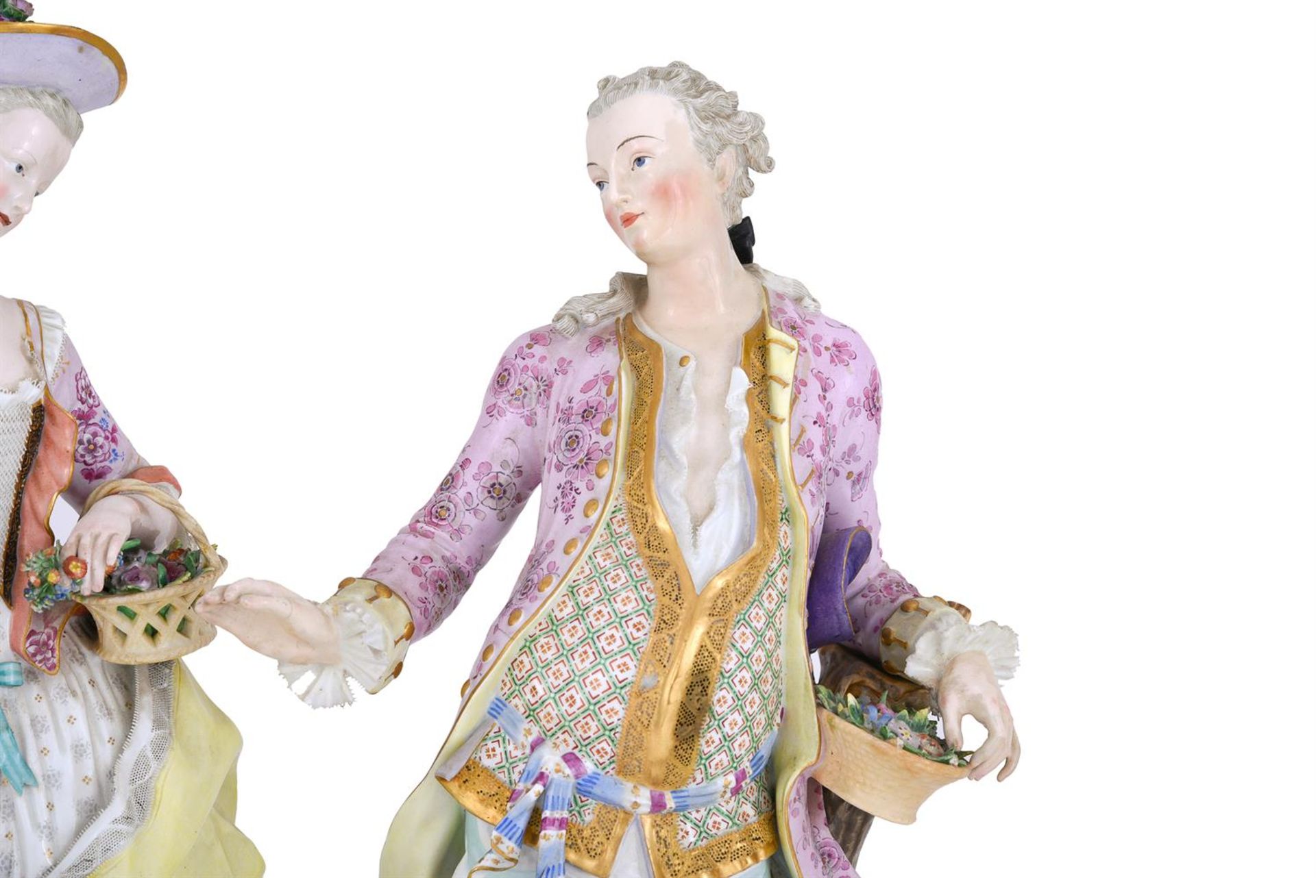 A PAIR OF MEISSEN (OUTSIDE DECORATED) FIGURES OF A GALLANT AND COMPANION - Image 3 of 5