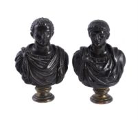 AFTER THE ANTIQUE, A PAIR OF SMALL BRONZE MODELS OF EMPERORS