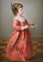 A BERLIN (KPM) PLAQUE OF A GIRL IN SEVENTEENTH CENTURY DRESS