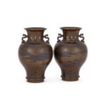 NOGAWA COMPANY, A PAIR OF JAPANESE INLAID BRONZE VASES