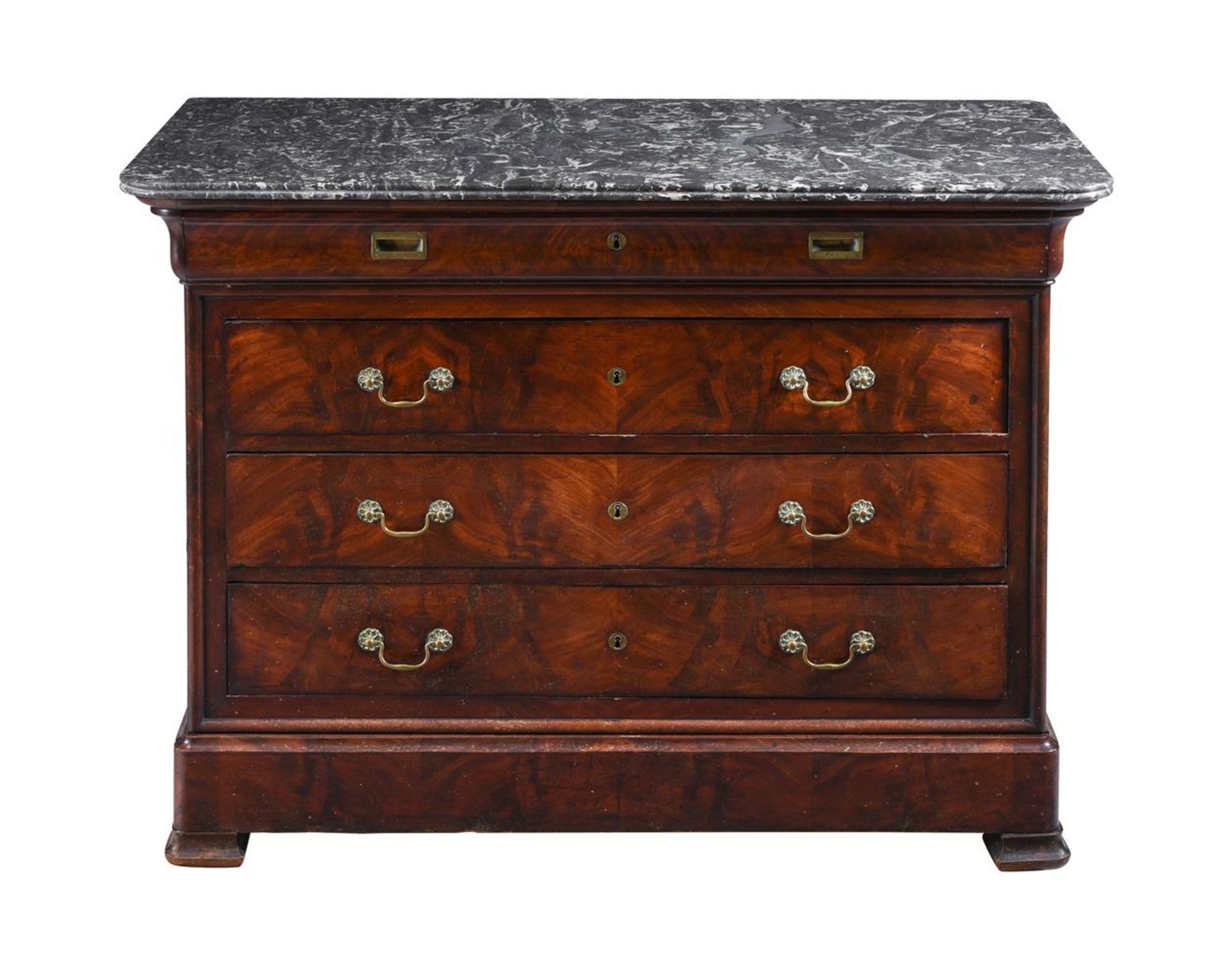 A LOUIS-PHILIPPE MAHOGANY AND MARBLE TOPPED COMMODE OR CHEST OF DRAWERS