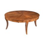 A LARGE CONTINENTAL WALNUT AND MARQUETRY CENTRE TABLE