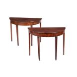 A PAIR OF MAHOGANY AND INLAID DEMI-LUNE SIDE TABLES POSSIBLY SCOTTISH