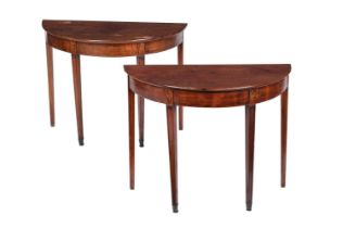 A PAIR OF MAHOGANY AND INLAID DEMI-LUNE SIDE TABLES POSSIBLY SCOTTISH