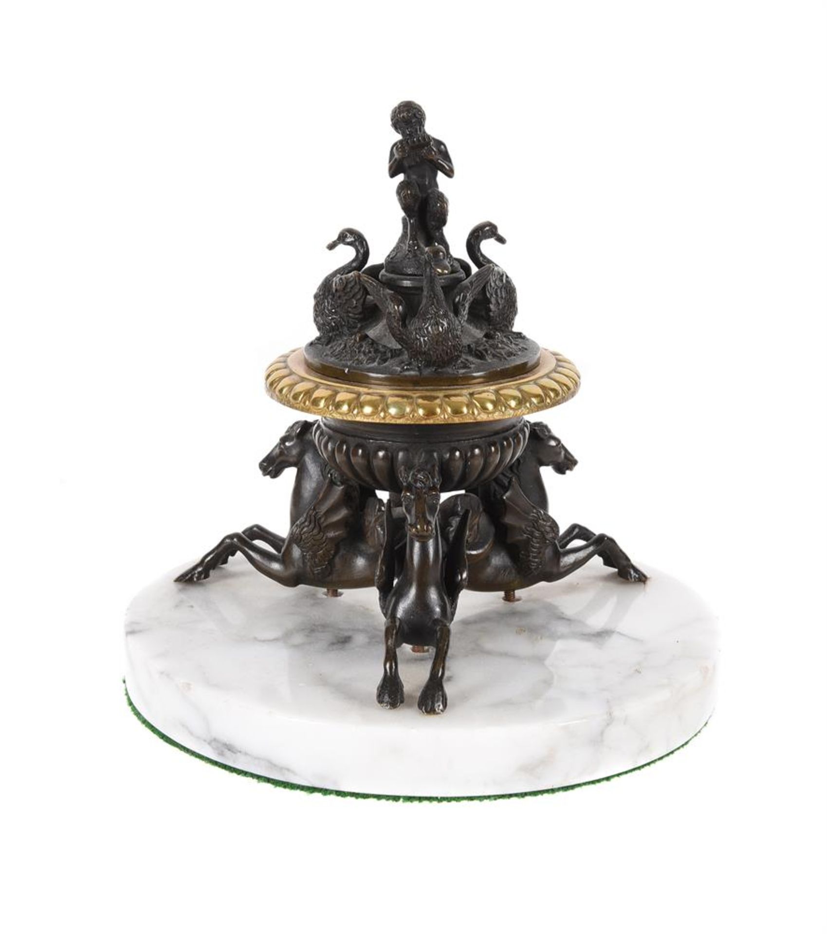 A FRENCH BRONZE AND GILT BRONZE INKWELL