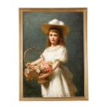 HERMANN SCHMIECHEN (GERMAN 1855-1923), PORTRAIT OF A GIRL HOLDING A BASKET OF FLOWERS