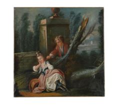 FRENCH PROVINCIAL SCHOOL (18TH CENTURY), A BOY TEASING A GIRL WITH A FEATHER