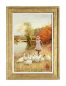 GEORGE A. ELCOCK (BRITISH 19TH/20TH CENTURY), A GIRL HERDING GEESE