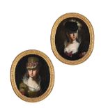 CONTINENTAL SCHOOL (18TH CENTURY), A PAIR OF PORTRAITS OF LADIES IN ELABORATE HATS