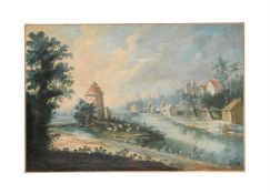 FRENCH PROVINCIAL SCHOOL (18TH CENTURY), SHEPHERD AND FLOCK BY THE WATER