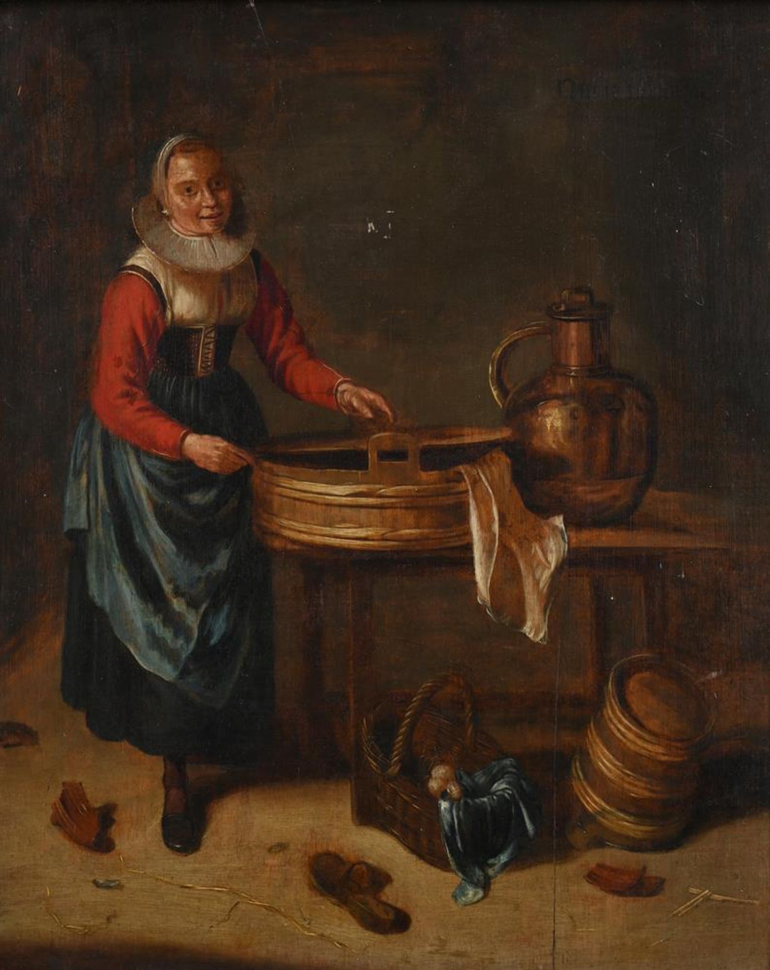 CIRCLE OF ADRIAEN VAN DE VENNE (DUTCH 1589-1662), WOMAN BY A TABLE