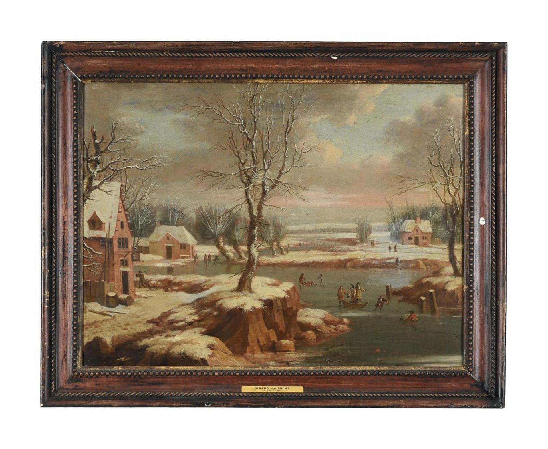 GERARD VAN EDEMA (DUTCH 1652 - 1700), WINTER LANDSCAPE WITH FIGURES SKATING - Image 2 of 4