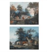 FOLLOWER OF PETER LE CAVE, A PAIR OF LANDSCAPES WITH SHEPHERDS AND CATTLE