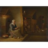AFTER DAVID TENIERS THE YOUNGER, INTERIOR WITH AN OLD WOMAN PEELING APPLES