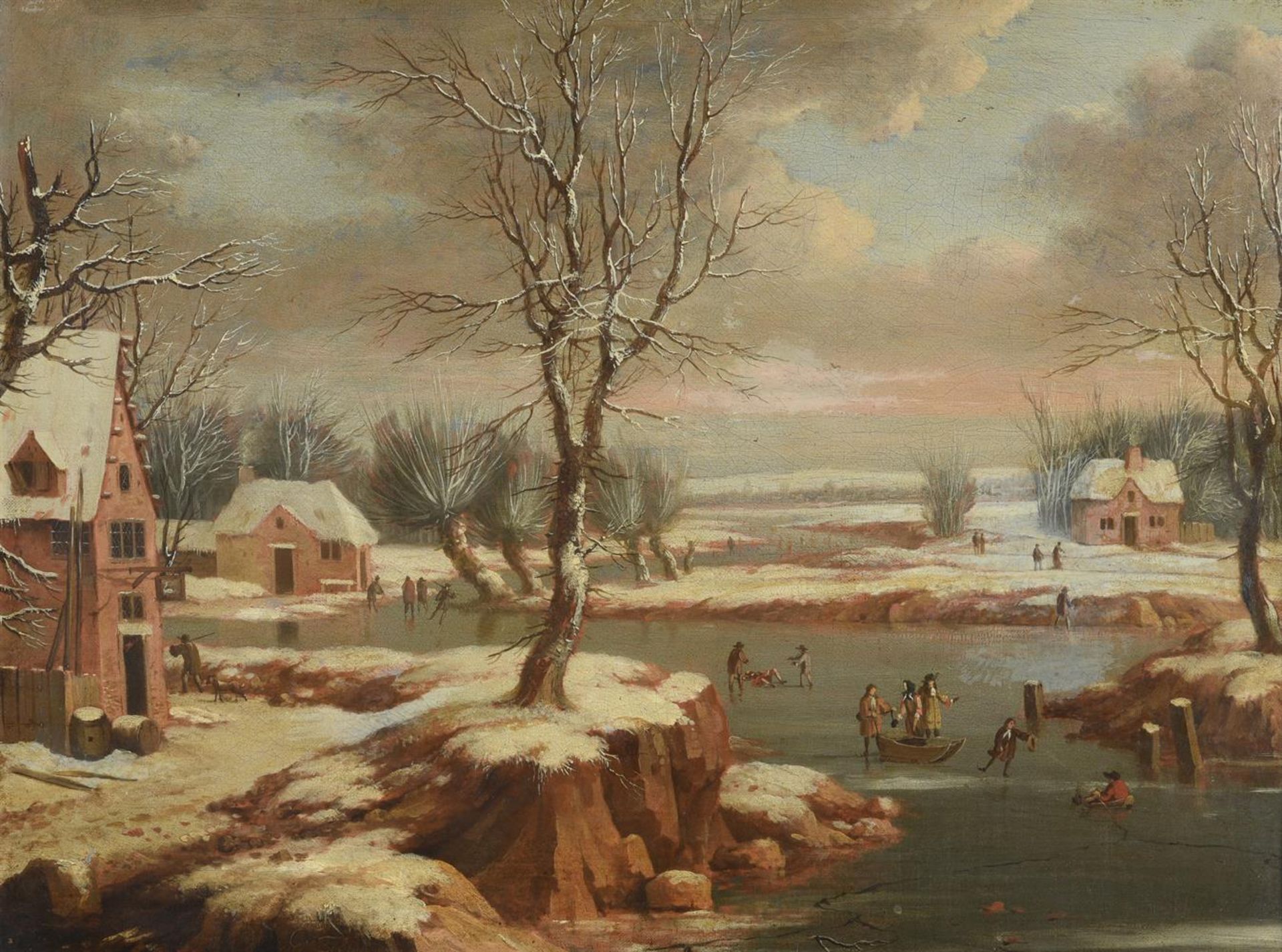 GERARD VAN EDEMA (DUTCH 1652 - 1700), WINTER LANDSCAPE WITH FIGURES SKATING