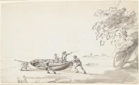 WILLIAM ANDERSON (BRITISH 1757 - 1837), SEAMEN AND AN OFFICER LAUNCHING A SHIP'S BOAT