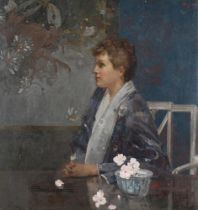 λ SIR FRANK BRANGWYN (BRITISH 1867 - 1956), THE JAPANESE KIMONO: PORTRAIT OF LUCY RAY