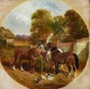 JOHN FREDERICK HERRING JUNIOR (BRITISH 1815 - 1907), HORSES AND DUCKS IN A FARMYARD