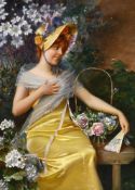 ADRIANO GOBY (ITALIAN 19TH CENTURY), WOMAN SEATED WITH A BASKET OF FLOWERS AND A FAN