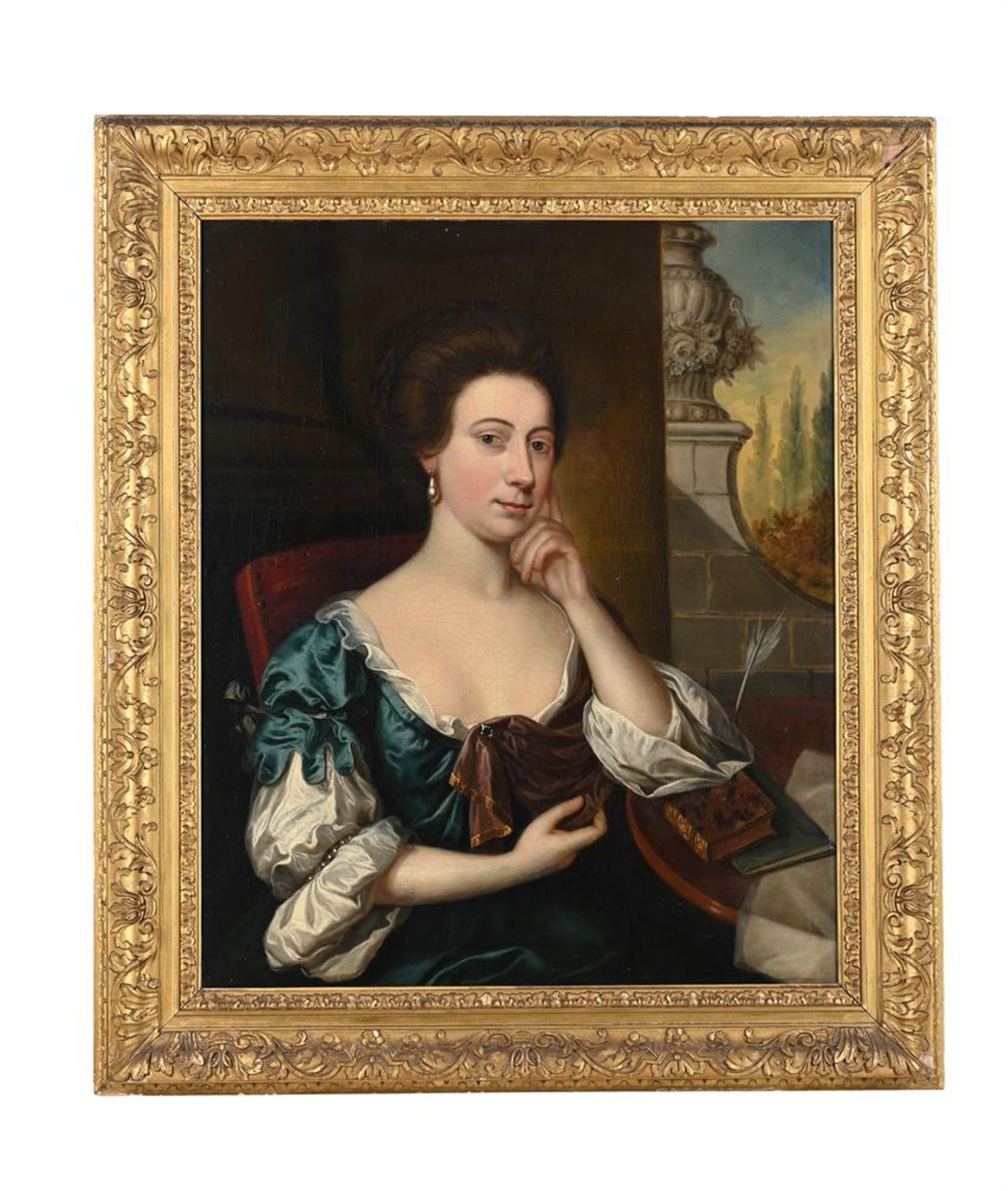 FOLLOWER OF SIR PETER LELY, PORTRAIT OF A WOMAN SEATED WITH A BOOK AND QUILL - Image 2 of 3