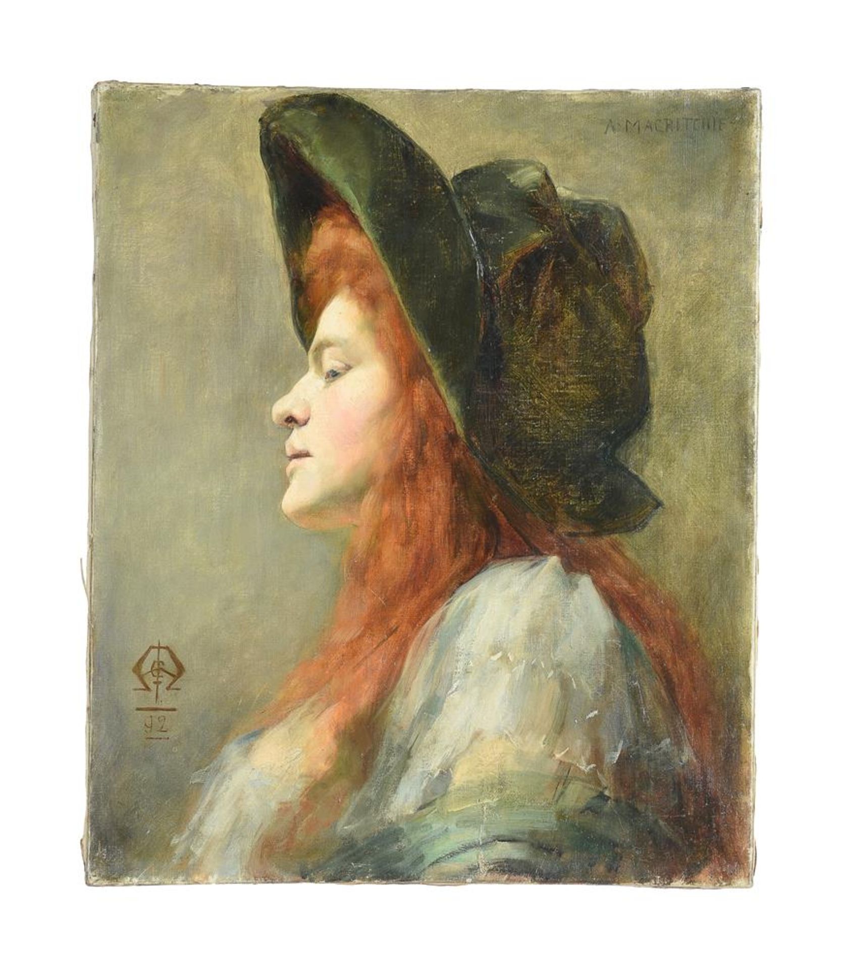 ALEXINA MACRITCHIE (SCOTTISH 1885-1932)PORTRAIT OF A RED HAIRED LADY Oil on canvasSigned (upper r - Image 2 of 5