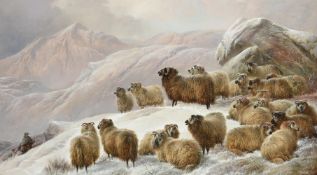 CHARLES JONES (BRITISH 1836 - 1892), SHEEP IN A SNOWY HIGHLAND LANDSCAPE