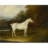 ATTRIBUTED TO GEORGE GARRARD (BRITISH 1760-1826), A GREY HUNTER IN A LANDSCAPE