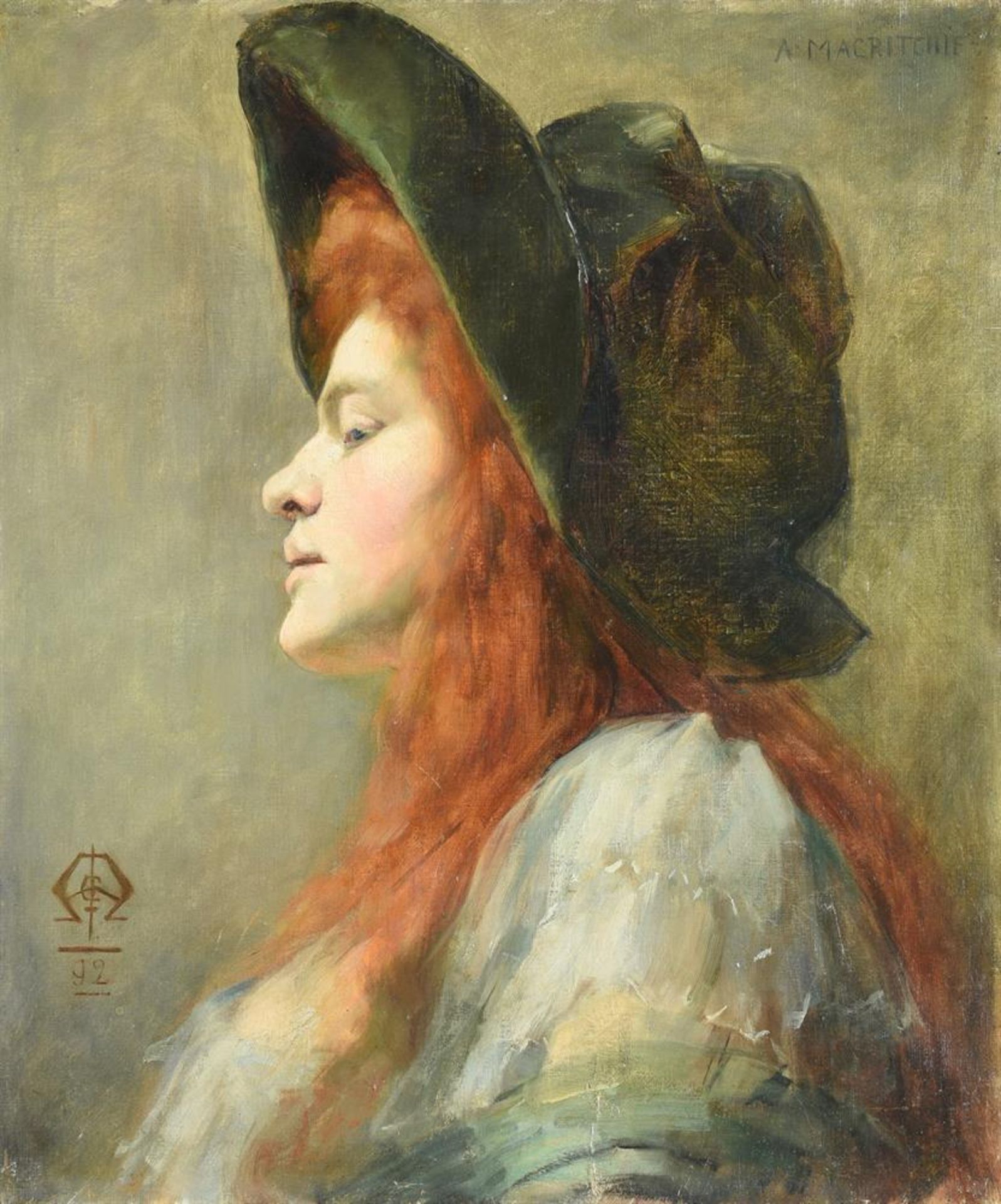 ALEXINA MACRITCHIE (SCOTTISH 1885-1932)PORTRAIT OF A RED HAIRED LADY Oil on canvasSigned (upper r