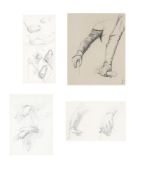 CHARLES FAIRFAX-MURRAY (BRITISH 1849-1919), TWO PENCIL STUDIES OF HANDS AND TWO OTHERS (4)