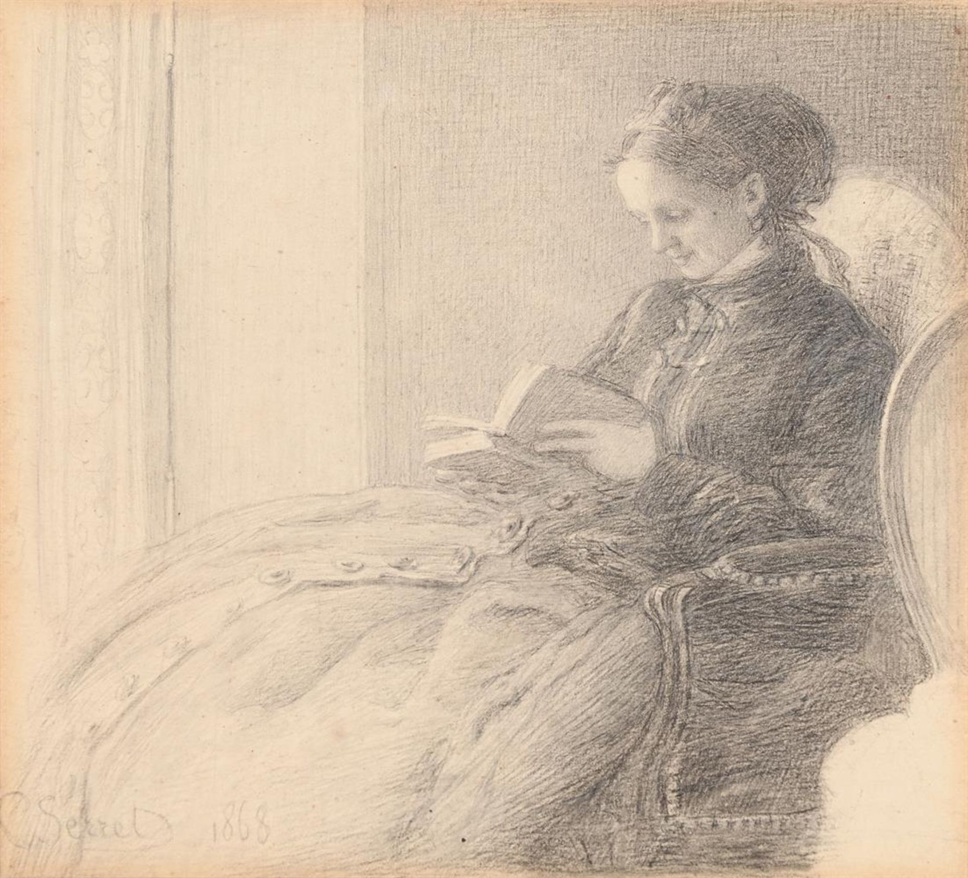 CHARLES EMMANUEL SERRET (FRENCH 1824 - 1900), SEATED WOMAN READING - Image 3 of 4