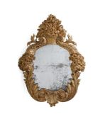 A LARGE CONTINENTAL CARVED GILTWOOD MIRROR, POSSIBLY ITALIAN, LATE 18TH OR EARLY 19TH CENTURY