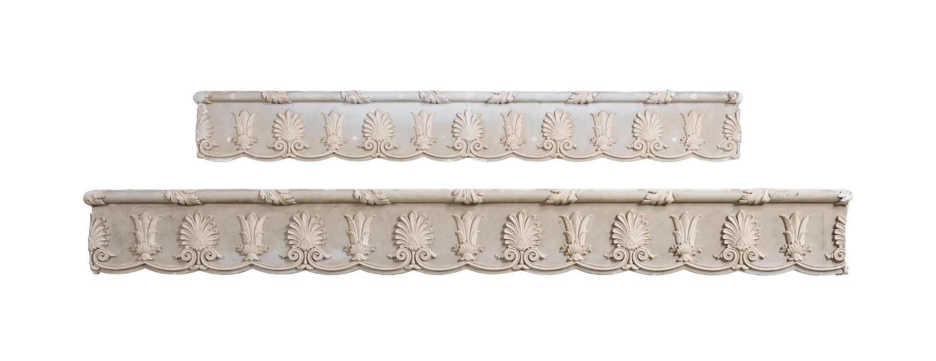 ANOTHER SET OF FOUR PAINTED PLASTER AND WOOD CURTAIN PELMETS, 20TH CENTURY IN THE REGENCY STYLE - Image 4 of 5
