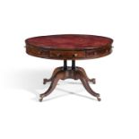 Y A GEORGE III ROSEWOOD AND BRASS STRUNG DRUM LIBRARY TABLE, PROBABLY SCOTTISH, CIRCA 1800