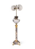A GILT METAL MOUNTED MARBLE COLUMN TABLE LAMP, 19TH CENTURY
