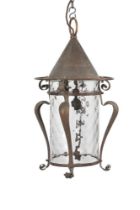 AN ARTS AND CRAFTS GILT COPPER LANTERN, CIRCA 1900-1910