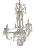 A CUT GLASS THREE LIGHT CHANDELIER, IN THE MANNER OF OSLER, LATE 19TH CENTURY