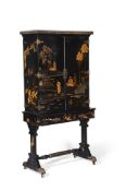 A REGENCY BLACK LACQUER AND CHINOISERIE DECORATED CABINET ON STAND, CIRCA 1815