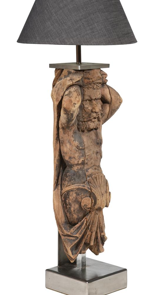 A PAIR OF CARVED WALNUT FIGURAL LAMPS, 19TH CENTURY - Image 2 of 3