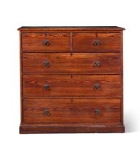 A VICTORIAN PITCH PINE CHEST OF DRAWERS, BY BENJAMIN TAYLOR & SONS, CIRCA 1880