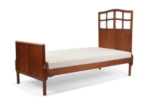 Y A GORDON RUSSELL OAK, EBONY AND FRUITWOOD INLAID SINGLE BED, CIRCA 1925